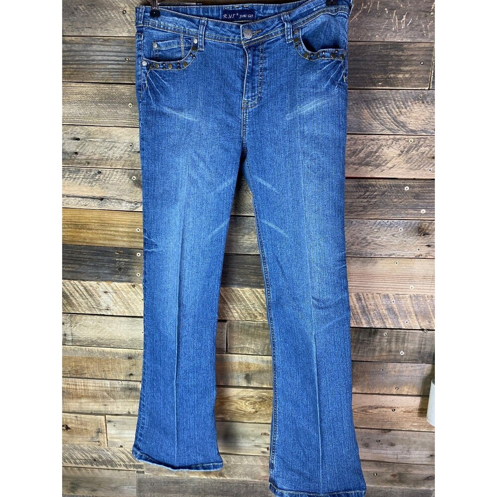 R.V.T Jeans Co Women's Blue Size 10 Bootcut Stretch Embroidered Studded